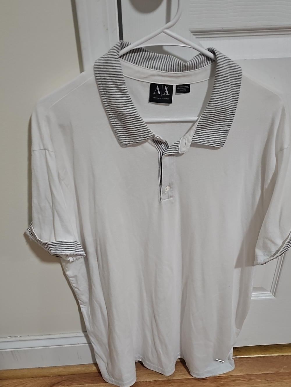 A|X Armani Exchange White Polo with Gray Striped Collar